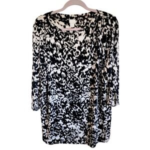 Chico's 3 Black Eggshell Spatter Print Long Sleeve Tunic Top‎ Sz XL Stretch NWOT